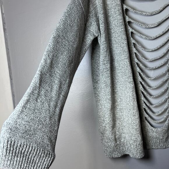 Express Open Front Cardigan Lg/XL Gray Cut Out Back Knit sweater Long Sleeve - Picture 3 of 8